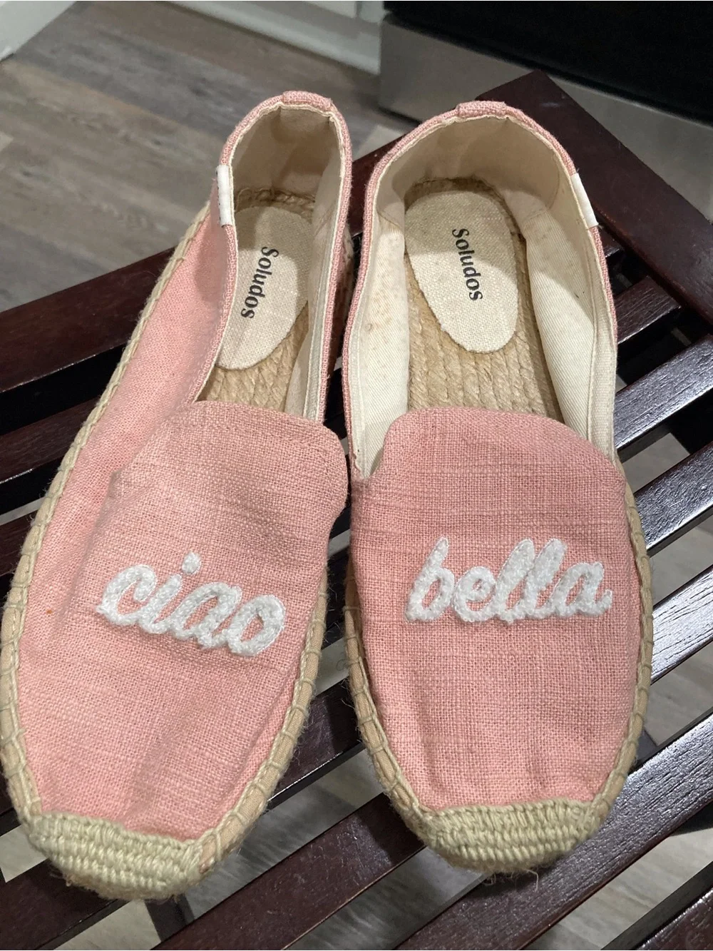 Soludos Pink 'ciao bella' Embroidered Canvas Espadrilles